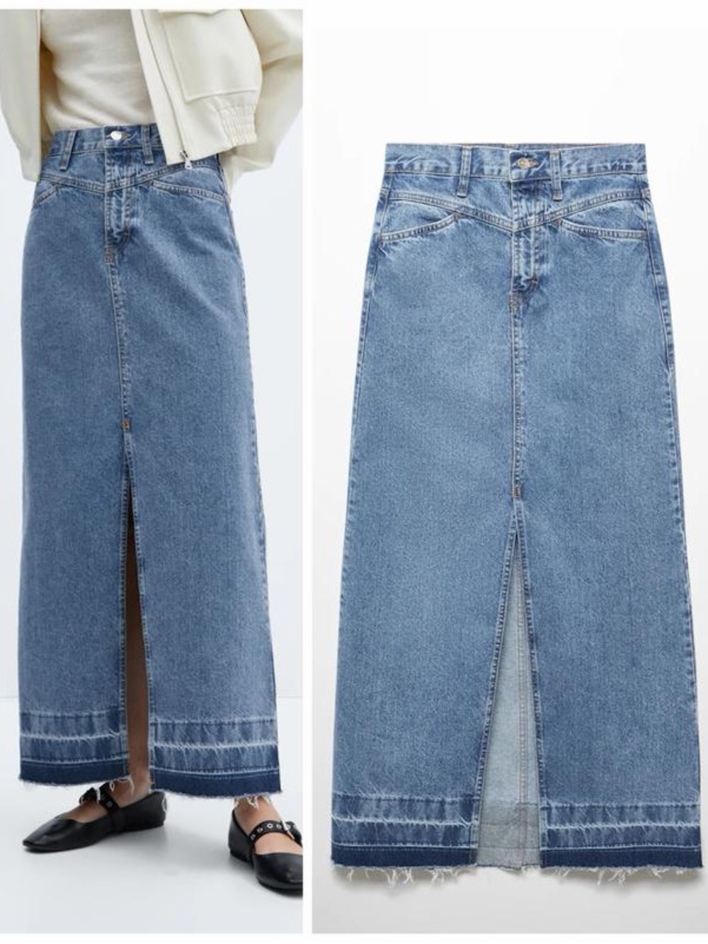 Mango Light Blue Denim Maxi Skirt